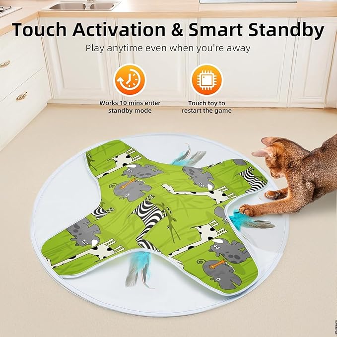 LONGJUMP Cat Toys, Cat Toys for Indoor Cats, Moving Concealed Feathers, Interactive Kitten Toys for Bored Indoor Adult Cats, Motion Activated, USB Rechargeable