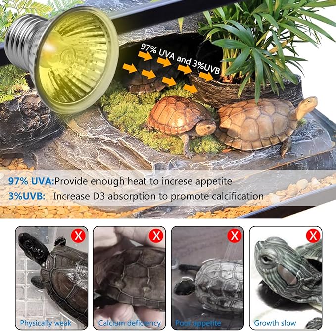DOMICA Dimmable Reptile Heat Lamp with Timer + 75W UVA UVB Light Bulb, Basking Spot Light Simulated Sunlight, Heating Lamp for Turtle, Lizard, Snake, Beared Dragon, Amphibians