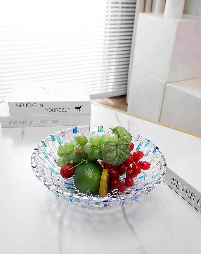 MAGCOLOR Hand Painted Blue Woven Glass Crystal Salad & Fruit Bowl Decoration,Centerpiece For Home,Office,Wedding Decor, Fruit, Snack, Dessert, Server (Blue)