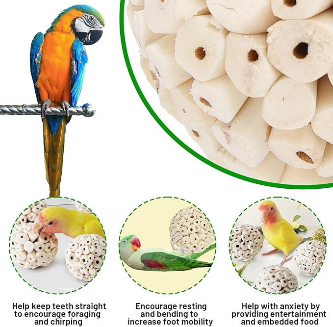 6 Pieces Bird Parrot Chew Toy Sola Balls, Natural Parrot Soft Chew Shredding & Foraging Toy, Bird Foot Balls for Cockatiel Conure Quaker Budgie Parakeet Bunny Guinea Pig Chinchilla Rabbit