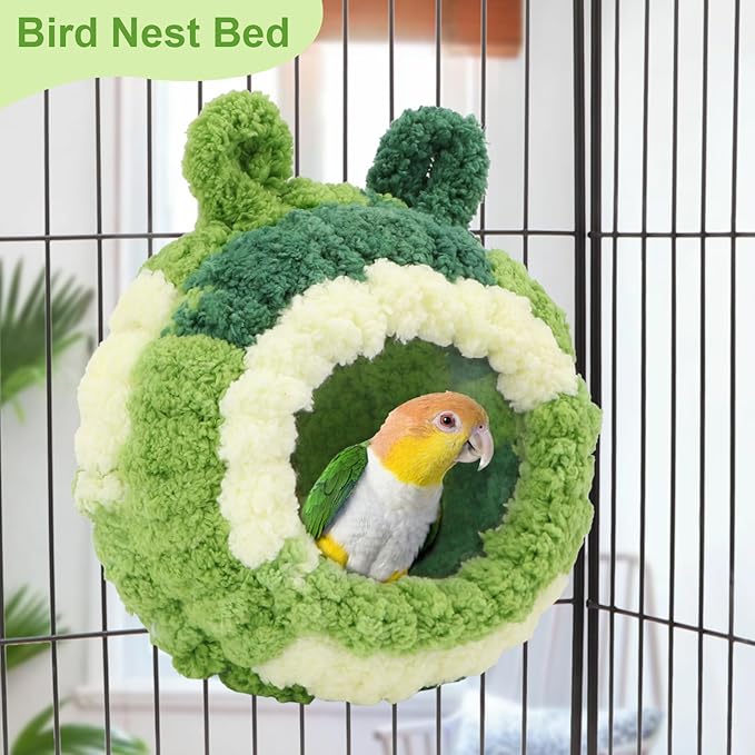 Wontee Bird Nest Bed Breeding House Winter Warm Snuggle Hut for Budgies Parakeets Cockatiels Lovebirds Canaries (Green)