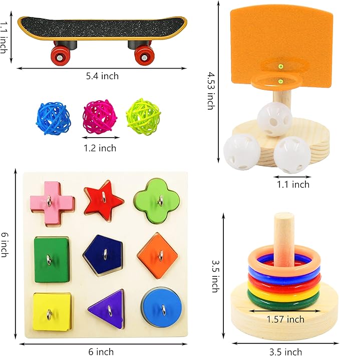 5 Packs Bird Toys Parrot Training Toys Parrot Wooden Block Puzzles Toy Bird Basketball Toy Small Sepak Takraw Bird Skateboard Bird Stacking Toy for Birds Parrot Training