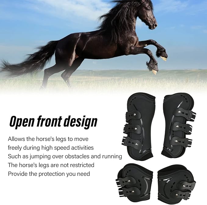 Horse Leg Protector Shock Absorption Breathable Open Front Tendon Boots for Jumping Show Riding (Medium)