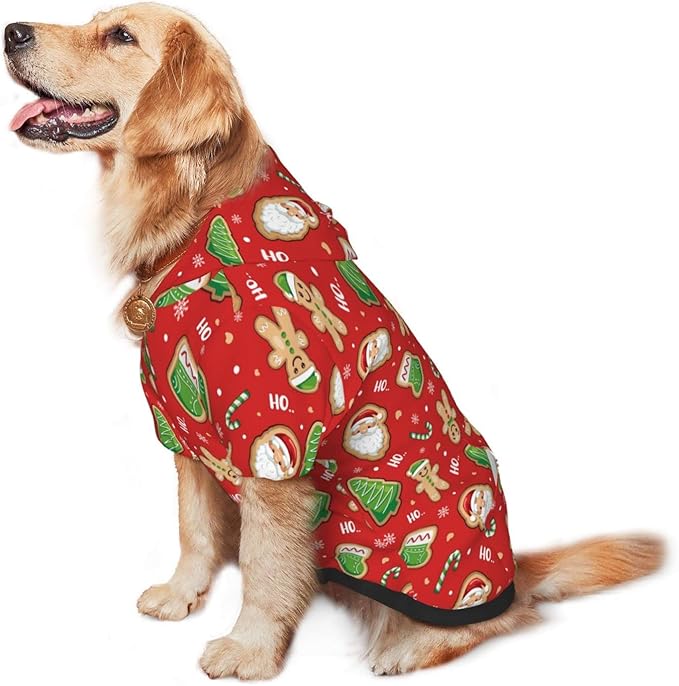 Santa Claus with Gingerbread Man Hoodie,Christmas Cosplay Dog Clothes with Pocket and Hat Winter Clothes Sweaters Xx-Large