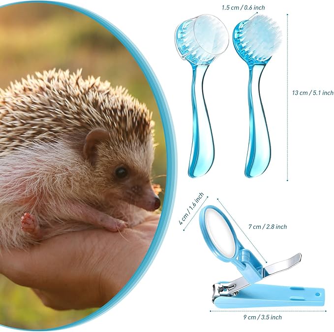 Mudder 3 Pcs Hedgehog Small Animal Grooming Kit Including 2 Bathing Brush and a Nail Toenail Clipper with Magnifier for Pet Hamster Hedgehog Guinea Pig Rabbit Cat Kitten