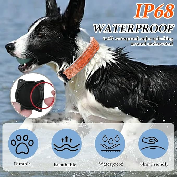 Upgraded AirTag Dog Collar, IP68 Waterproof Dog Collar with Apple Air Tag Holder, Reflective Adjustable Heavy Duty Dog Collars with Soft Padded for Small, Medium and Large Dogs,Orange, S