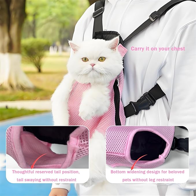 Pet Carrier Backpack, Adjustable Pet Front Carriers for Small Medium Dogs Cats 5-18 Lbs, Legs Out, Dog Cat Carrier Backpack for Hiking,Camping,Traveling,Cycling (Pink, Medium（Fit:5-10lb）)