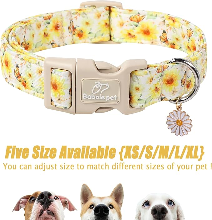 Sunflower Dog Collar, Adjustable Cute Dog Collars for Puppy Small Dogs, Lightweight Summer Fall Pet Collar with Quick-Release Buckle for Boy&Girl Dogs XS