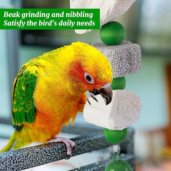 4 Pack Parrot Chewing Toy, Bird Beak Grinding Stone with Bell, Parrot Beak Trimmer Calcium Stone,Bird Cage Accessories for Cockatiels Parakeets Parrot Budgies Rat Hamster Chinchilla Rabbit Bunny