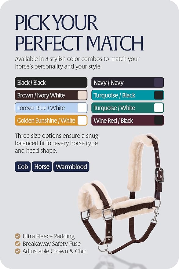 Equinavia Valkyrie Ultra Fleece Breakaway Horse Halter | Padded Fleece Adjustable Safety Halter with Nylon Webbing - Brown/Ivory White - Horse
