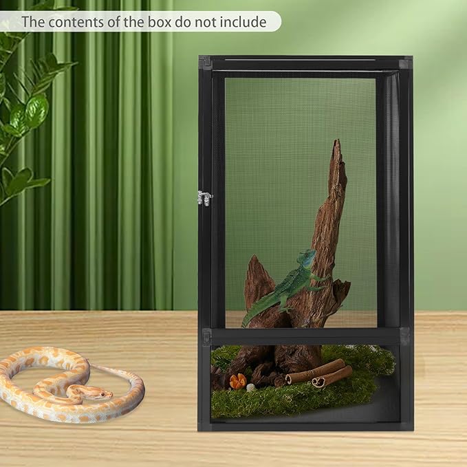 Reptile Terrarium Cage 17.7"x17.7"x31.5", 360° Panoramic Foldable Reptile Terrarium Kit, Aluminum Alloy Mesh Cage Micro Pet Feeding Net Box for Chameleons, Lizards, Snakes, Spiders