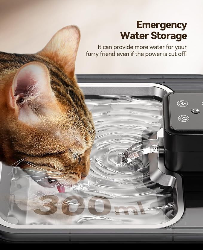 Cat Water Fountain Cordless: [Visual Filter] & [Heavy-Duty Stainless Steel] FEELNEEDY- Premium, Durable Design. 3.2L/108oz, 4000mAh Battery Operated Pet Fountain with Sensor, for Cats and Dogs