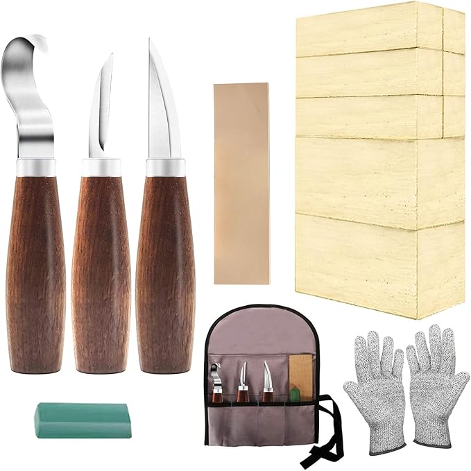 Wood Whittling Kit with Basswood Blocks Sets for Adults and Kids Beginners,Carving Set Includes 3pcs Widdling Knife & 8pcs Blocks & Gloves,Gifts for Christmas,Children's Day,Fathers Day,Mothers Day