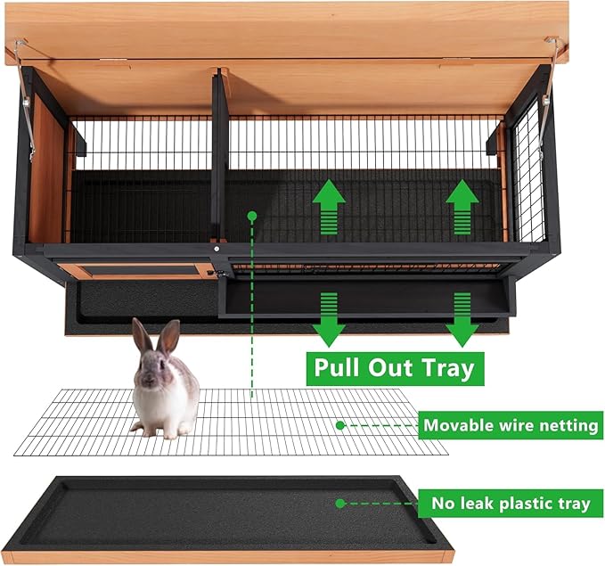 Rabbit Hutch Outdoor, Rabbit Hideout, Bunny Hideout,Bunny House for Guinea Pigs & Hamster, Wooden Chicken House with Deep Pull-Out Tray, Waterproof Chicken Coop for Outside (Orange Black)