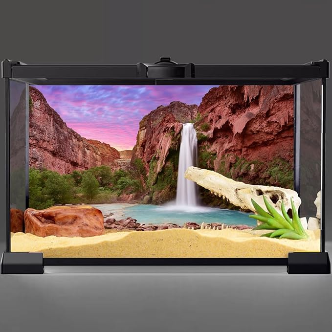 AWERT 36x18 inches Reptile Habitat Background Sunset Mountain Waterfall Terrarium Background Polyester Background