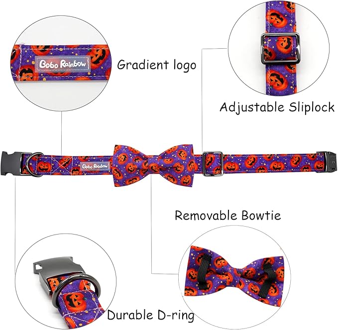 Dog Collar - Halloween Pumpkin Bowtie Pet Collar Gift Soft Bow Collar Pet Adjustable Metal Buckle Puppy Collars for Small Dogs