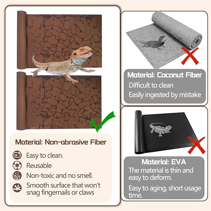 BNOSDM 2 PCS Reptile Carpet Mat Terrarium Liner Bedding Reptile Cage Mat Supplies for Tortoise Lizard Leopard Gecko Snake Chameleon 39.4" x 19.7"