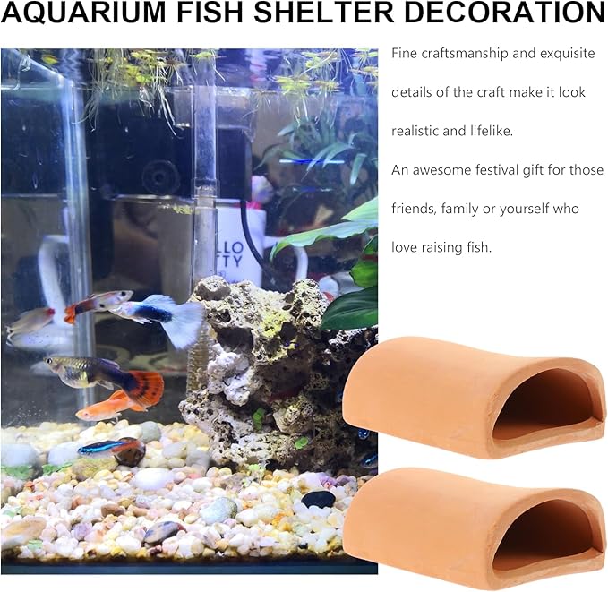 Amosfun Aquarium Tank Decoration Pottery Fish Hiding Shelter Breeding Cave for Shrimp Goldfish 2 x 4.7 x 1.6 Inch, 2 Pack
