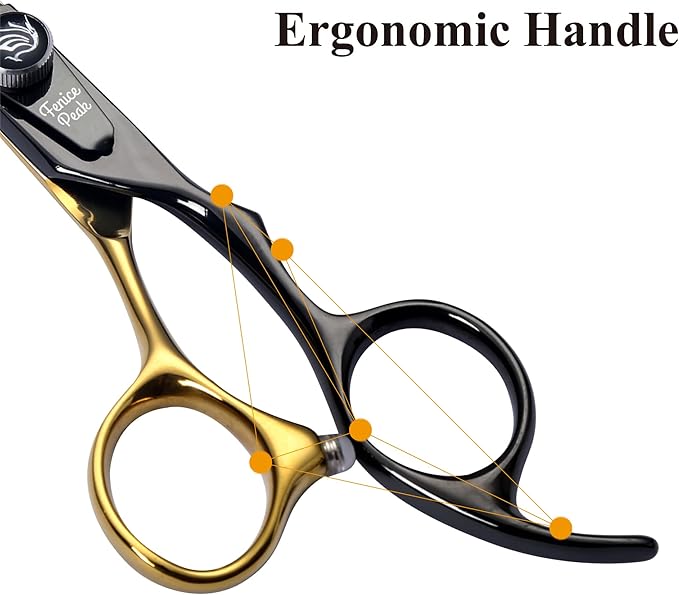 Fenice Peak 7'' Black and Gold Two-color Dog Grooming Scissors Set Straight Thinning Curved and Chunker Shears 4PCS Set with Pattern Screw and Ergonomic Offest Handle 440C Sharp and Durable