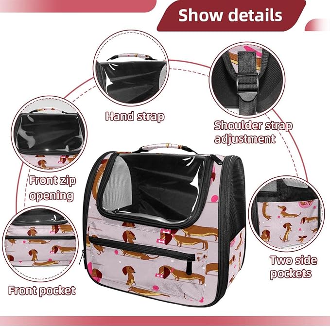 Airline Approved Soft Sided Pet Carrier, Cute Dog Dachshund Pet Travel Bag for Cats & Dogs, Durable, Breathable Pet Travel Bag for Airplane, Car & Train