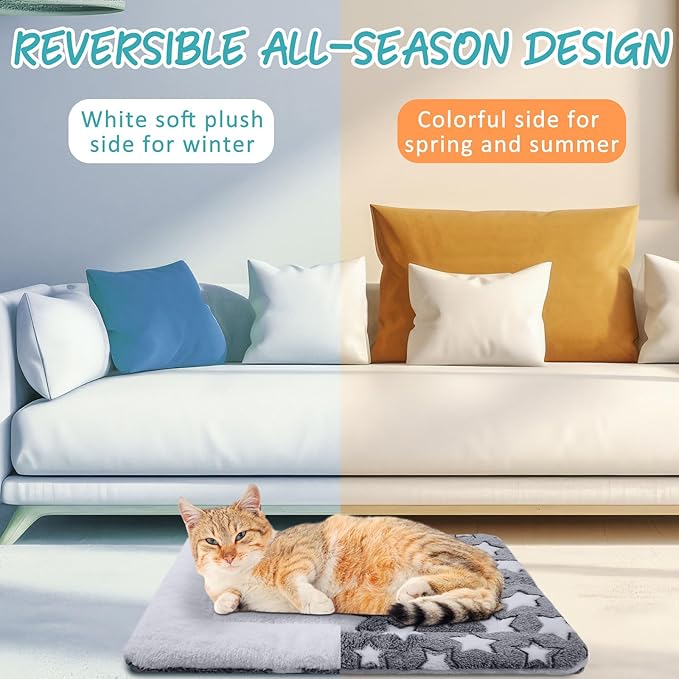 VitalCozy 2 Pack Self Warming Cat Mat Self Heating Pad Bed Reversible Machine Washable Reflects Body Heat Warm Thermal Pet Pad Crate Blanket for Feral and Indoor Cat(Star,20'' X 30'')