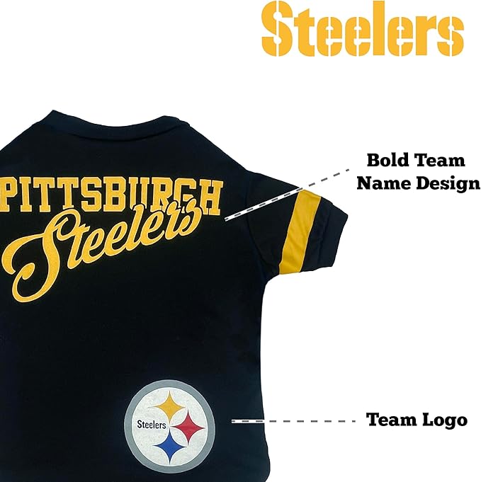 Pets First NFL Pittsburgh Steelers T-Shirt for Dogs & Cats, Small. Football Dog Shirt Team Fans. New Updated Fashionable Stripe Design, Durable Cute Sports PET TEE Outfit (PIT-4146-SM)