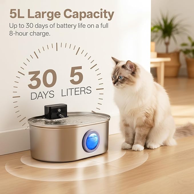 Cat Water Fountain Stainless Steel, 3.5L/118oz Large Capacity Automatic Cat Water Dispenser with Filter, Cordless, Ultra Quiet Pet Water Fountain