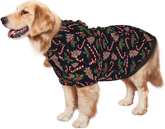 Christmas Tree Black Hoodie,Christmas Cosplay Dog Clothes with Pocket and Hat Winter Clothes Sweaters Medium