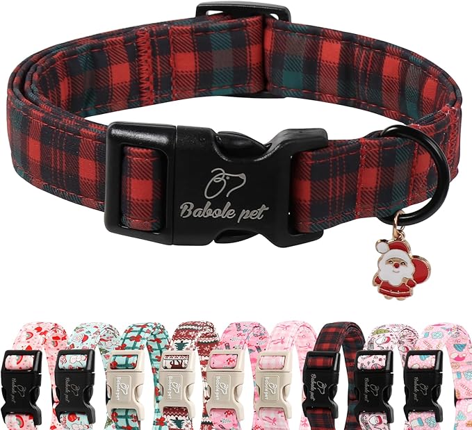 Christmas Dog Collar for Puppy Small Dogs - Vintage Red Green Tartan Christmas Collars for Dogs, Soft Adjustable Winter Holiday Dog Collars with Quick Release Buckle XS