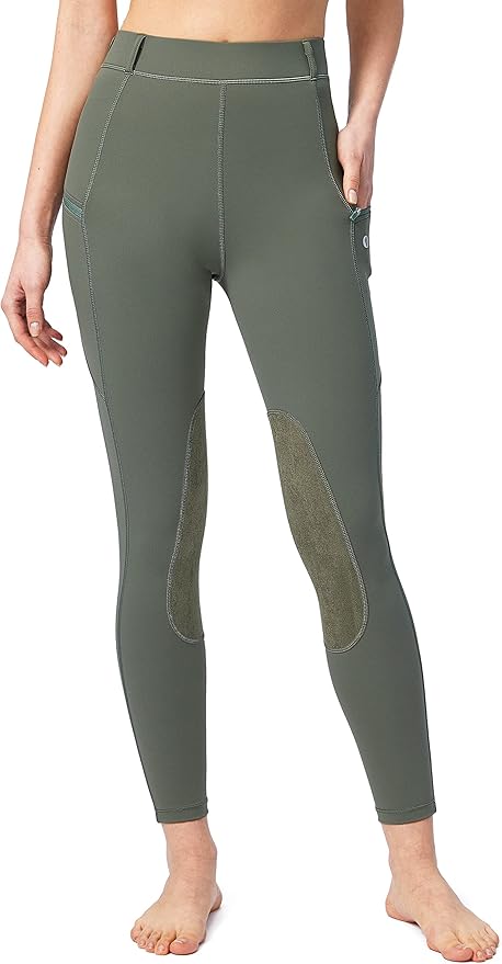 SANTINY Women's Horse Riding Pants with Zipper Pockets Knee-Patch Schooling Tights Equestrian Breeches for Women