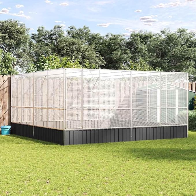 Large Metal Heavy Duty Walk-in Aviary Cage, Ample Activity Space Bird Cage with Lockable Door Also for Chickens and Rabbits, Silver 164.6"x163"x83.5" Steel,-406