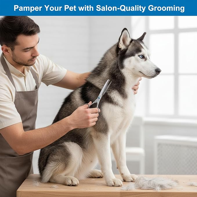 Professional Dog Grooming Scissors Set, 8-in-1 Stainless Steel Pet Grooming Kit with Hair Comb, Nail Clipper & Brush for Dogs, Cats at Home