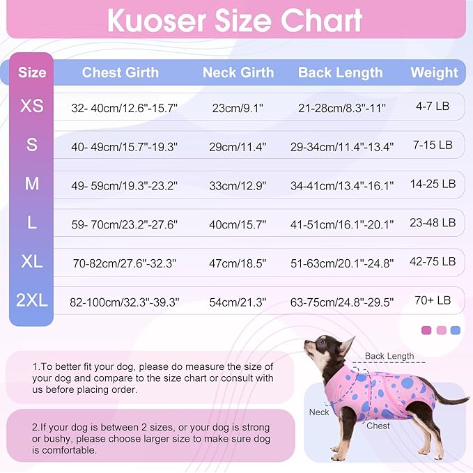 Kuoser Dog Surgery Recovery Suit, Anti Licking Pet Surgical Suit for Dogs Male Neuter, Female Dog Surgery Suit for Spay Subsititute E-Collar Cone, Dogs Body Suits After Surgery Pink Polka Dot 2XL