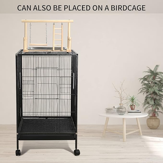 Natural Wood Bird Playground Parrot Perch Playstand Play Gym Stand Playpen Perches Ladder Swing Platform with Toys Exercise Playgym for Luonfels,Budgie,Cockatiels,Conures,Parakeets,Lovebird