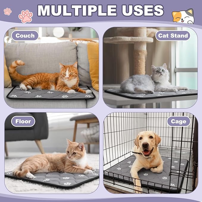 Riakrum 4 Pack Self Heating Cat Bed Pad Self Warming Pet Dog Mat Non Slip Washable Cat Kennel Crate Pad with Storage Bag for Indoor Outdoor Small Medium Dog Kitten(23 x 35 Inches)