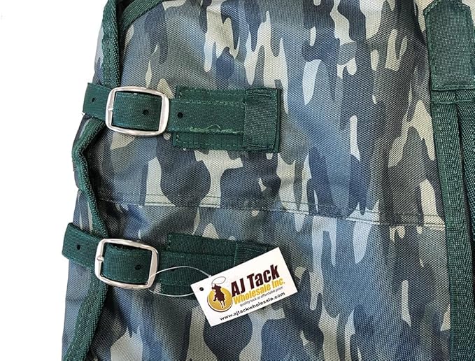 AJ Tack 1200D Waterproof Winter Horse Blanket with Hood - 400g Heavyweight Turnout with Fleece Collar, Shoulder Gussets & Tail Flap - Camouflage 80"