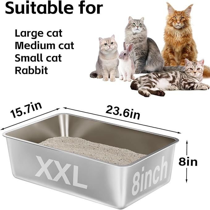 Stainless Steel Cat Litter Box 2 Pack-XXL Metal Litter Box for Adult Big Cats,Stainless Steel LitterBox Multiple Cats, Cat LitterBox -Pet Toilet Easy to Clean,Non Stick, No Smell
