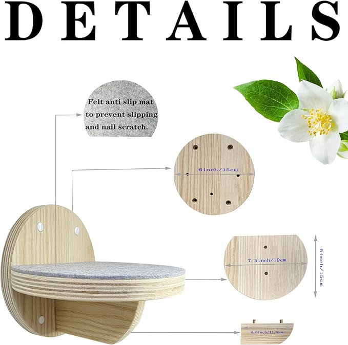 2 PCS Cat Climbing Shelf Wall Mounted,Cat Wall Shelves,Wooden Climbing Steps Ladder Stairs Wall Mounted Climbing Step Shelf Cat Climber for Cats Perch Platform Supplies