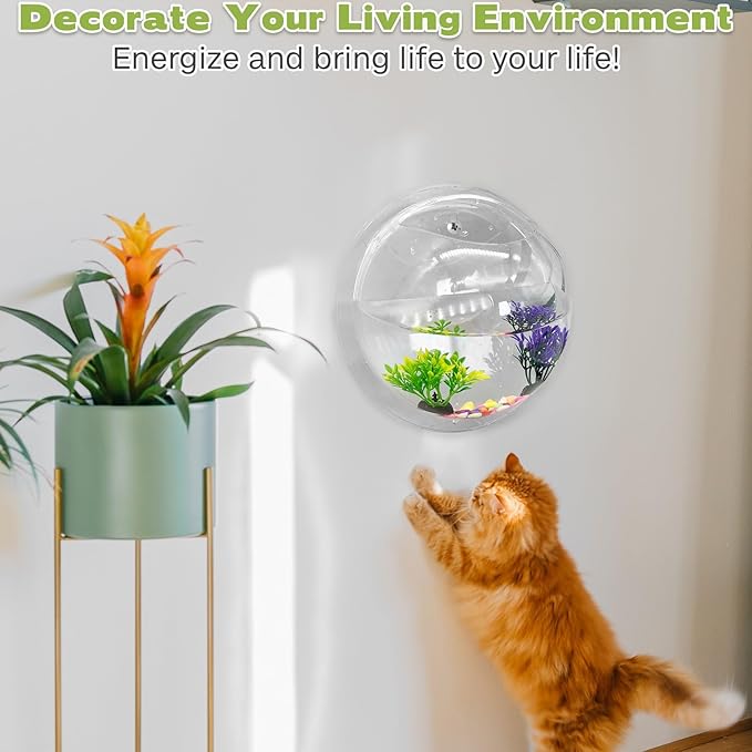 kathson Wall Fish Bowl Acrylic Hanging Aquarium Wall Mounted Bubble Betta Fish Tank Bowl Decor Plant (7.28in)