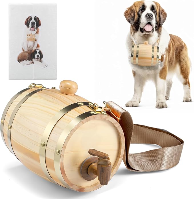 3 Pcs St Bernard Rescue Barrel Collar Set Include 1/2 Liter Saint Bernard Barrel Collar, Adjustable Hoops and Dog Stickers for Pet Medium and Large Dogs