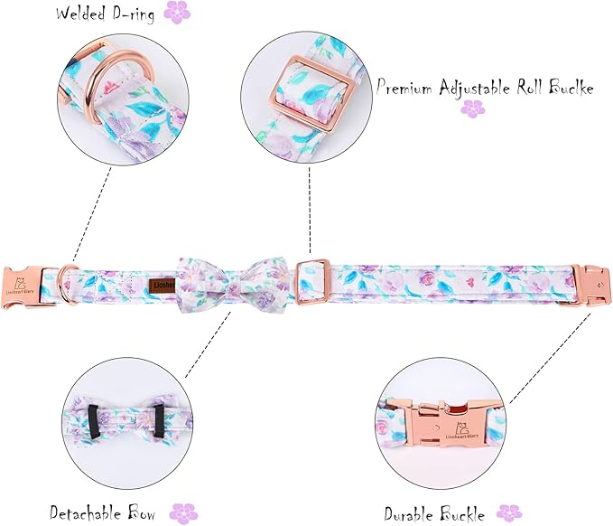 Lionheart glory Purple Dog Collar, Adjustable Dog Collar with Bowtie, Pet Gift Collar for Dog Soft Bowtie Dog Collars for Medium Dogs