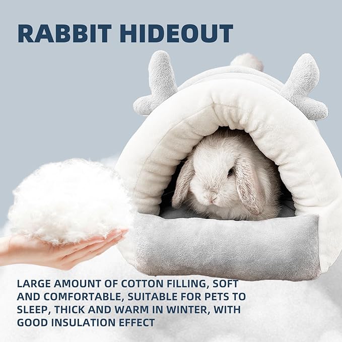Guinea Pig Hideout, Warm Bed for Guinea Pig,Rabbits, Chinchillas, Cozy Small Animal Winter Shelter (Gray, Small)