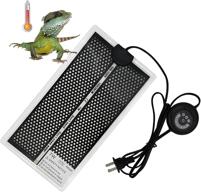 Reptile Heat Pad with 7 Button Temperature Adjustment, Under Tank Terrarium Heat Mat for Reptiles Tortoise Snakes Lizard Gecko Frog Hermit Crab and Other Small Animals, 7W Reptile Heating Pads