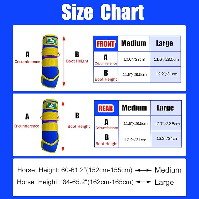 Equine Sport Horse Boots Set of 4 – Neoprene Leg Protection with Durable Hook & Loop Straps, Breathable & Comfortable Fit for Training, Riding, and Performance（Blue, Large）