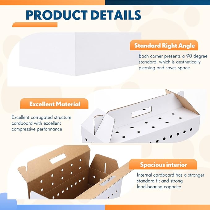 Kisston 12 Pieces Cardboard Pet Carriers 17.5 x 8.5 x 15 Inches for Small Animals Cat Hamster Guinea Pig Rabbit Bird Travel Box