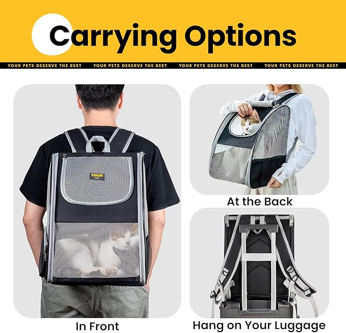 Cat Backpack Carrier for Small Dogs and Cats Fit Up to 15 Lbs,Small Dog Backpack, Foldable with 3-Side Mesh Windows, Pet Carrier for Travel & Hiking Friendly，Gray