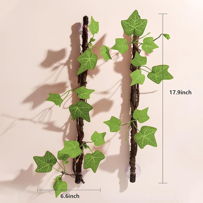 Reptile Climbing Branch Flexible Bend-A-Branch Jungle Vines Terrarium Plant Decoration with Suction Cup for Crested Gecko Chameleon Gecko Snake Tree Frog 2PCS