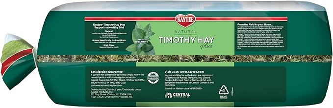 Kaytee All Natural Timothy Hay Plus Mint for Guinea Pigs, Rabbits & Other Small Animals, 24 Ounce