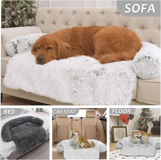 Calming Dogs/Cats Bed Mats, Dog Pad Washable Removable Couch Cover, Plush Long Fur Mat for Pets, Waterproof Lining, Perfect for Small, Medium and Large Dogs and Cats (Gradient Gray, 53"x39")
