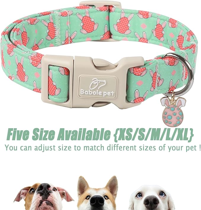 Easter Dog Collar for Small Dogs - Green Bunny Egg Dog Collars, Cute Boy Girl Dogs Easter Collar, Adjustable Spring Holiday Pet Collars with Quick Release Buckle S